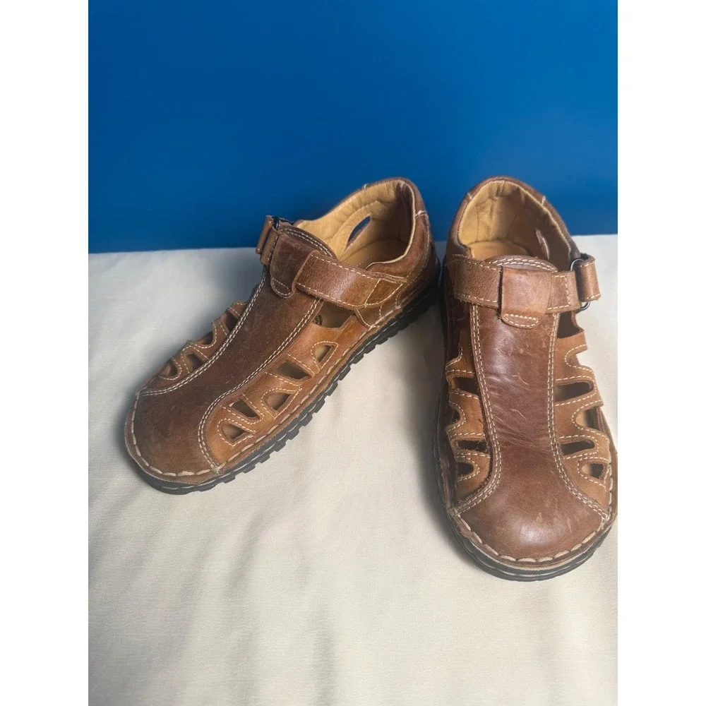 Naufrago Brown Leather Fisherman Sandals Mens Closed Toe Strap M6.5 W 8